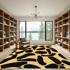 Abstract Black Organic Shapes Ochre Rug