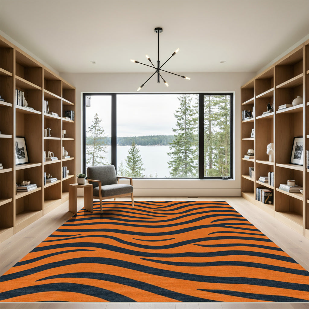 Wavy Orange And Black Stripes Rug