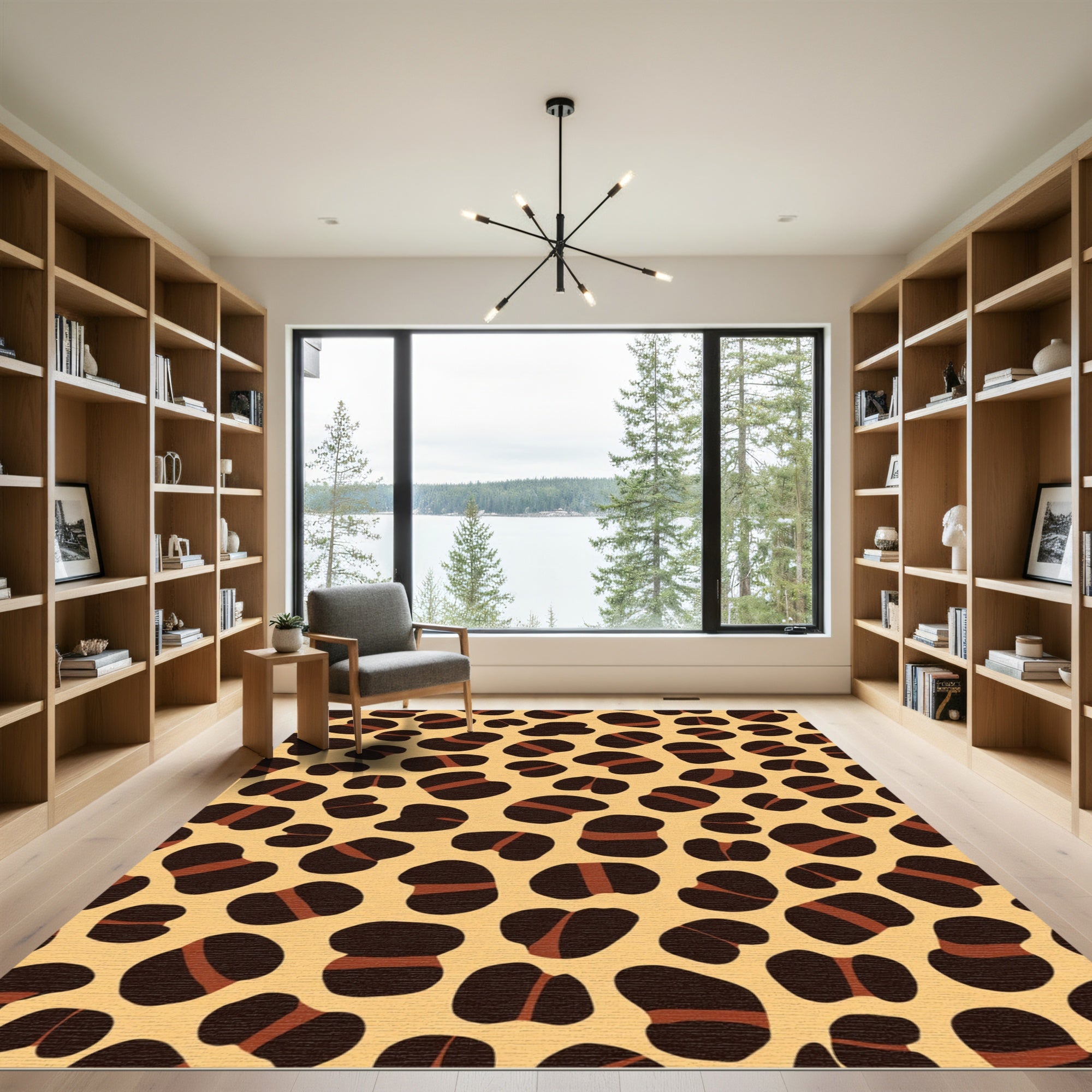 Brown Leopard Spots Ochre Background Rug