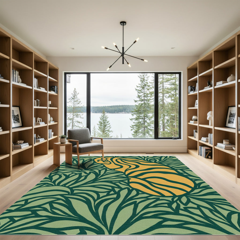 Tiger Amidst Lush Green Tropical Foliage Rug