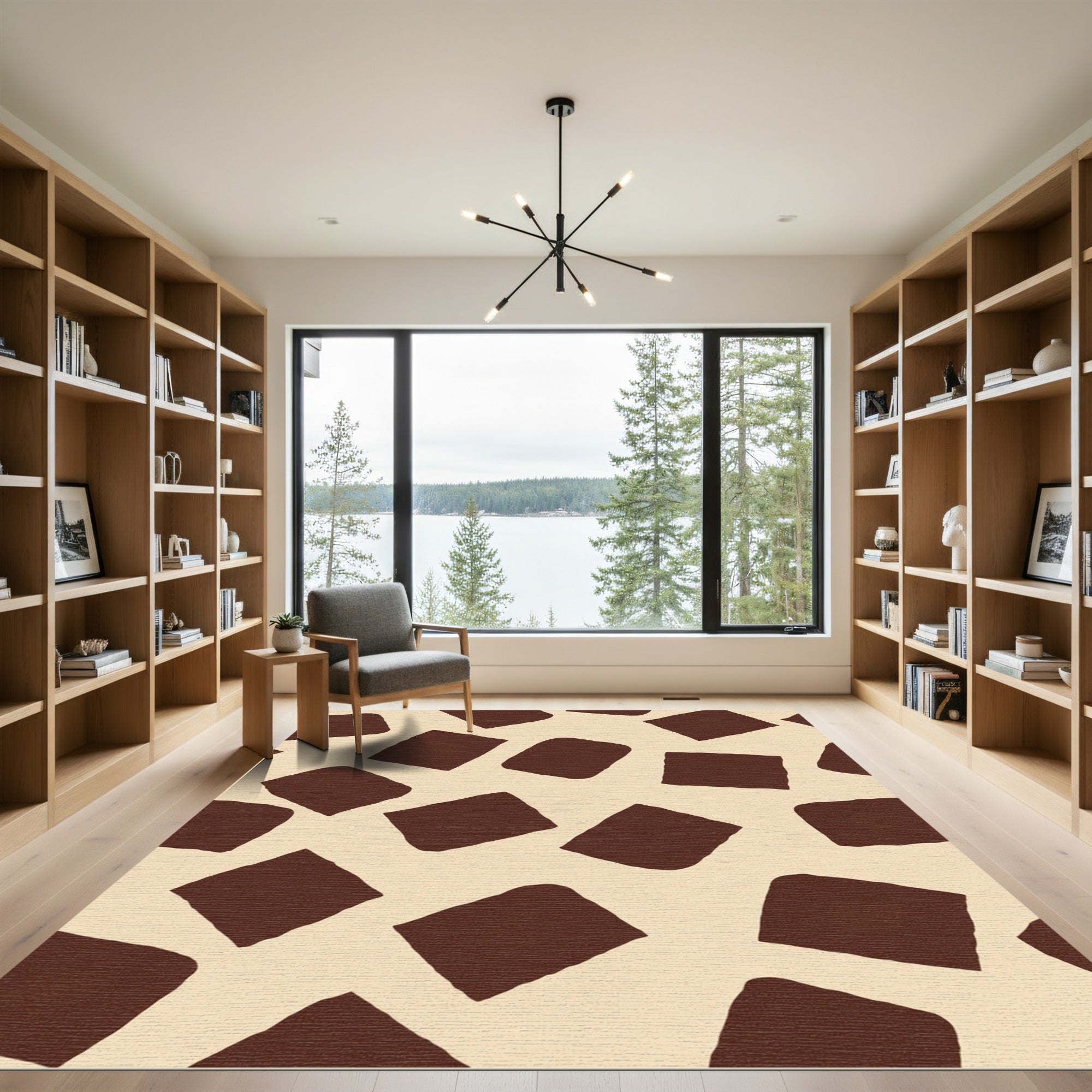 Brown Cream Irregular Squares Rug