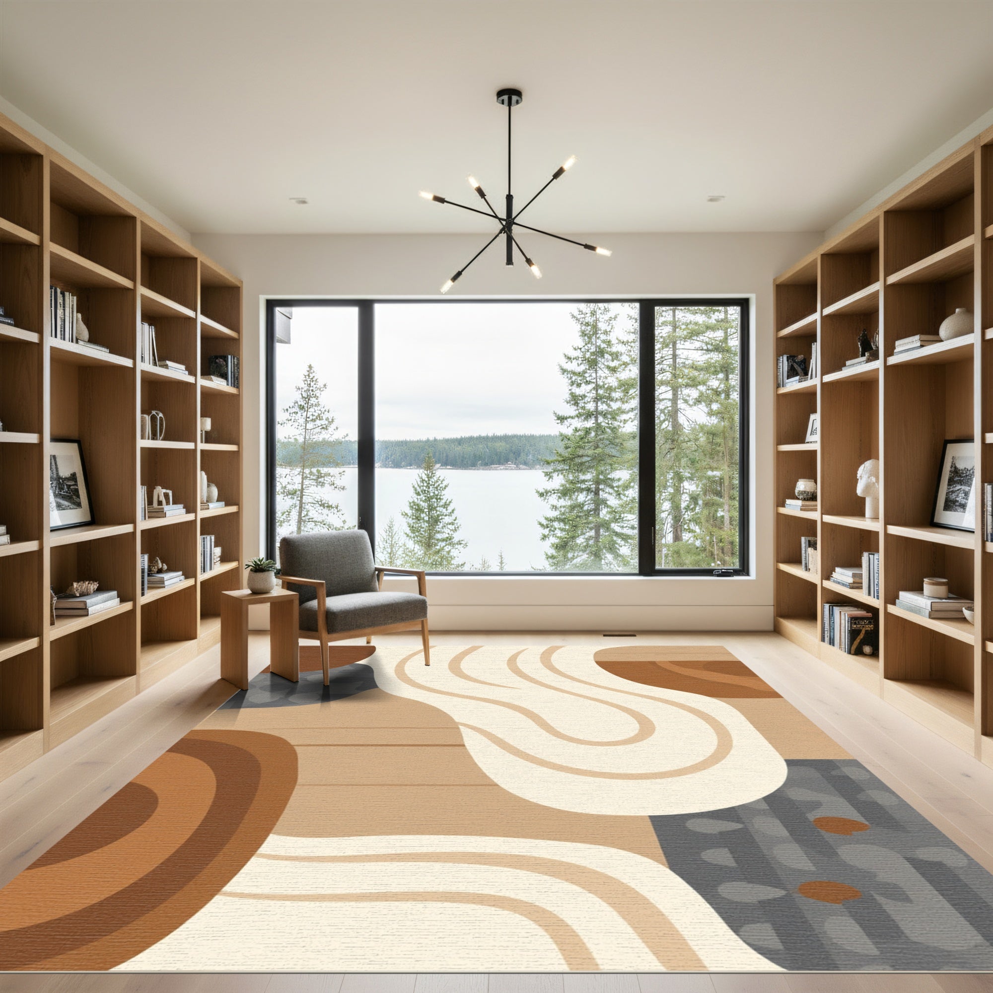 Earthy Tone Abstract Organic Swirl Rug