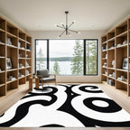 Bold Black White Swirl Organic Rug