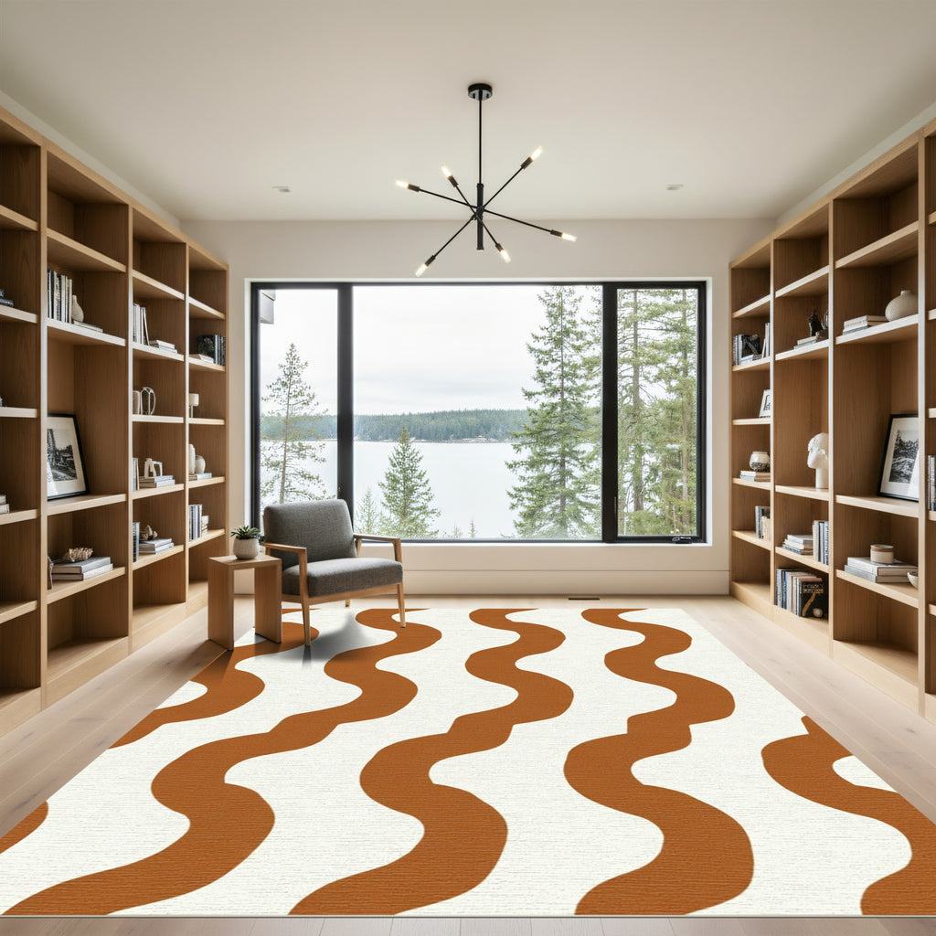 Modern Orange Wave Stripe Rug