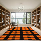 Classic Orange Black Plaid Squares Rug
