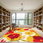 Bold Red Yellow Floral Abstract Rug