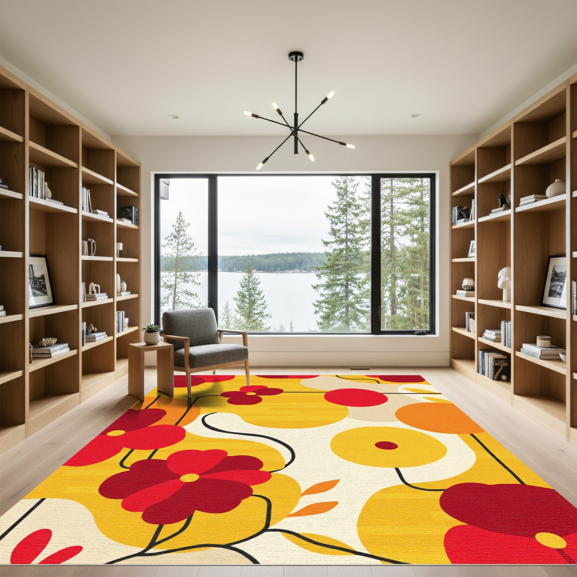 Bold Red Yellow Floral Abstract Rug