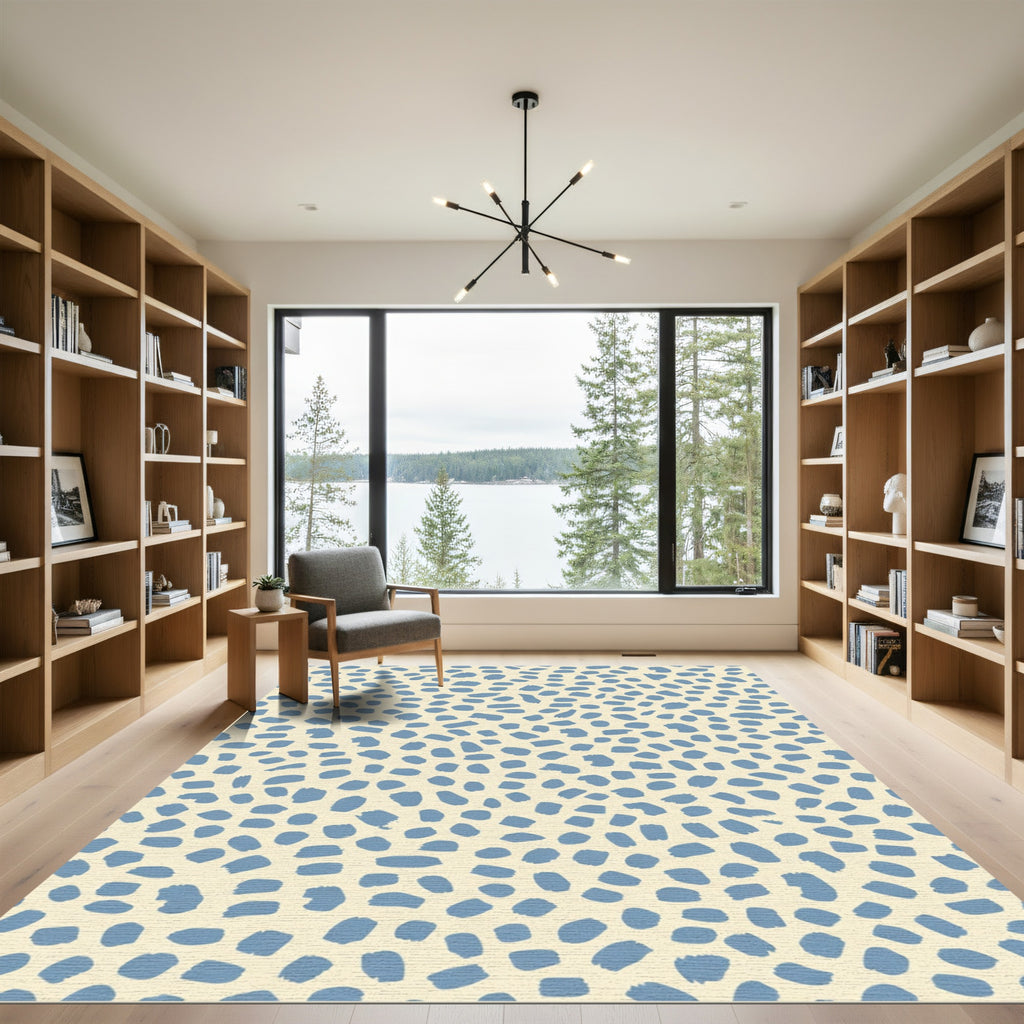 Blue Brushstroke Scatter Cream Rug