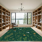 Emerald Green Ferns Birds Butterflies Meadow Rug