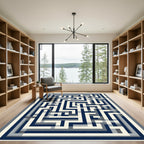Navy Cream Geometric Maze Rug