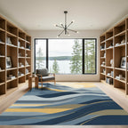 Serene Blue Golden Landscape Waves Rug