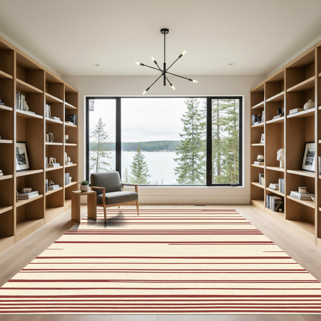 Crimson Cream Horizontal Line Harmony Rug