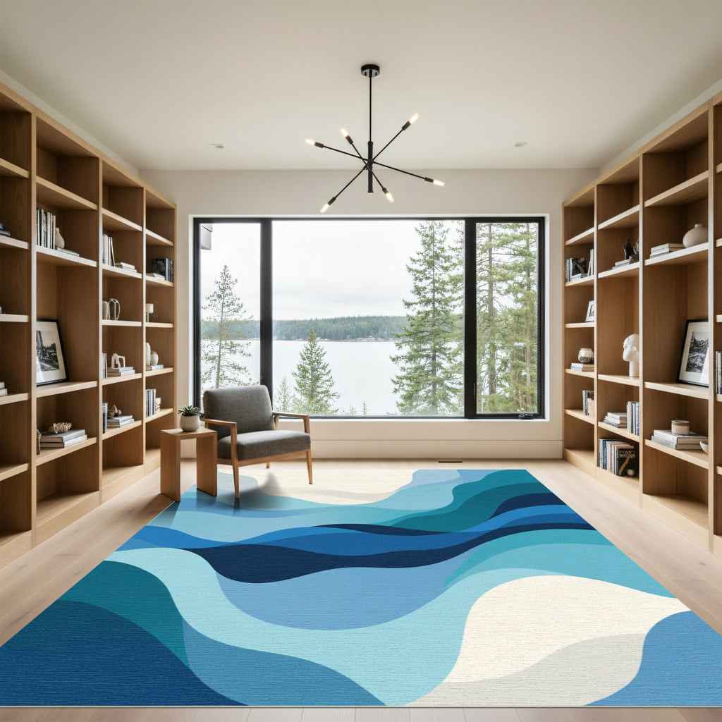 Wavy Blues Abstract Layered Flow Rug