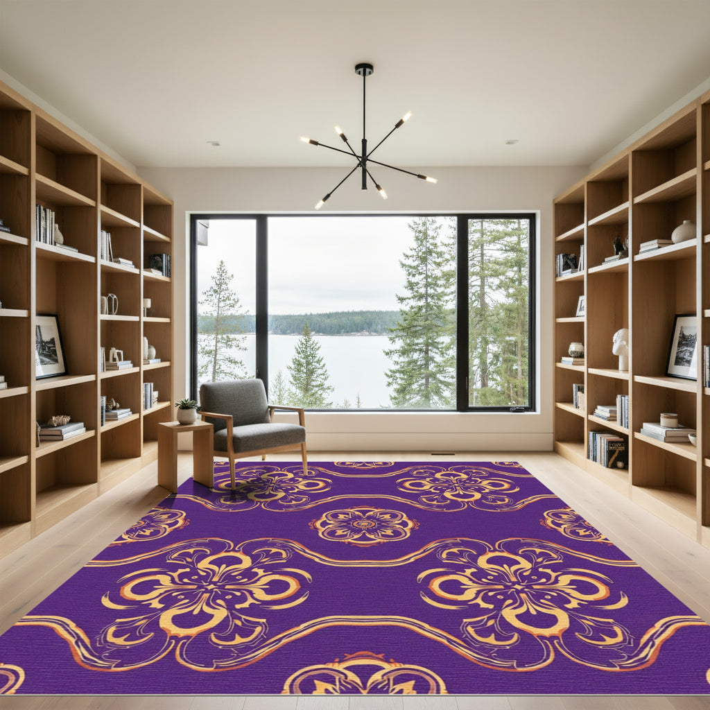 Regal Purple Golden Floral Serpentine Rug