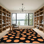 Orange Circles Black Background Rug