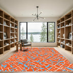 Sky Blue Fish On Orange Grid Rug