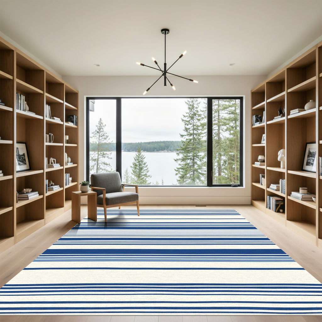 Casual Blue White Stripe Rug