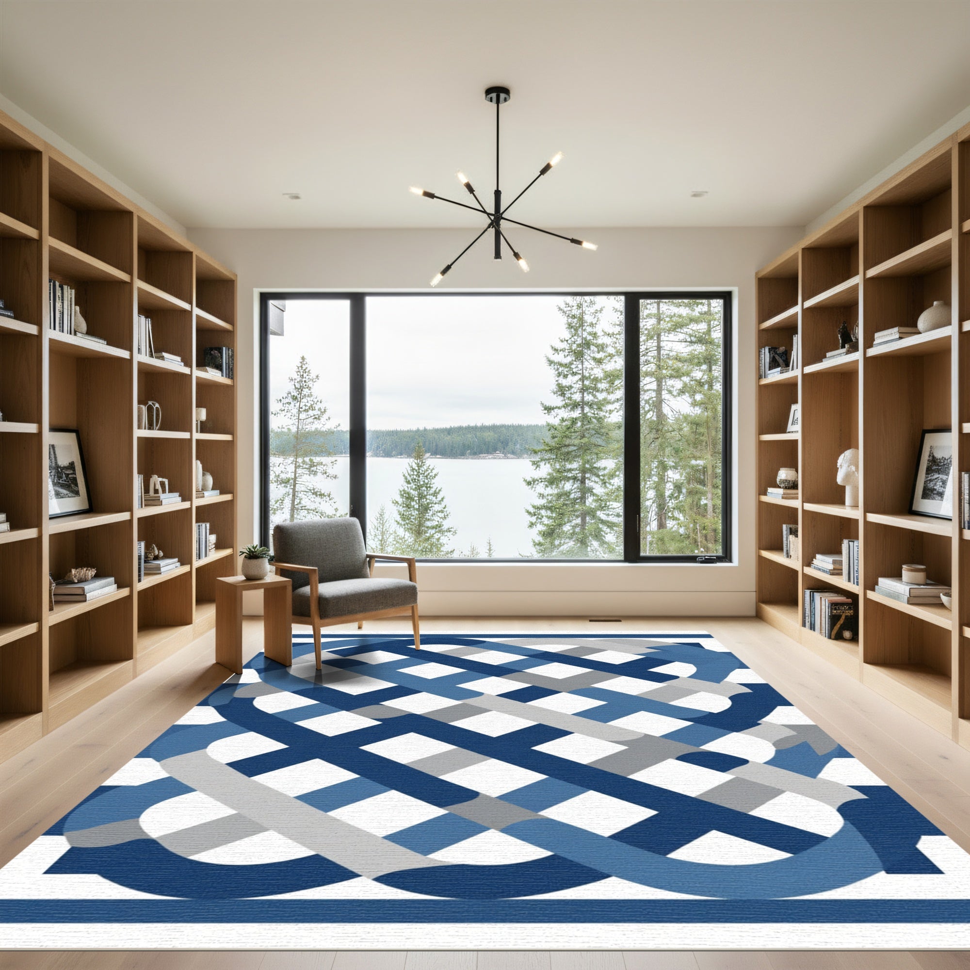 Blue Gray Interwoven Plaid Rug