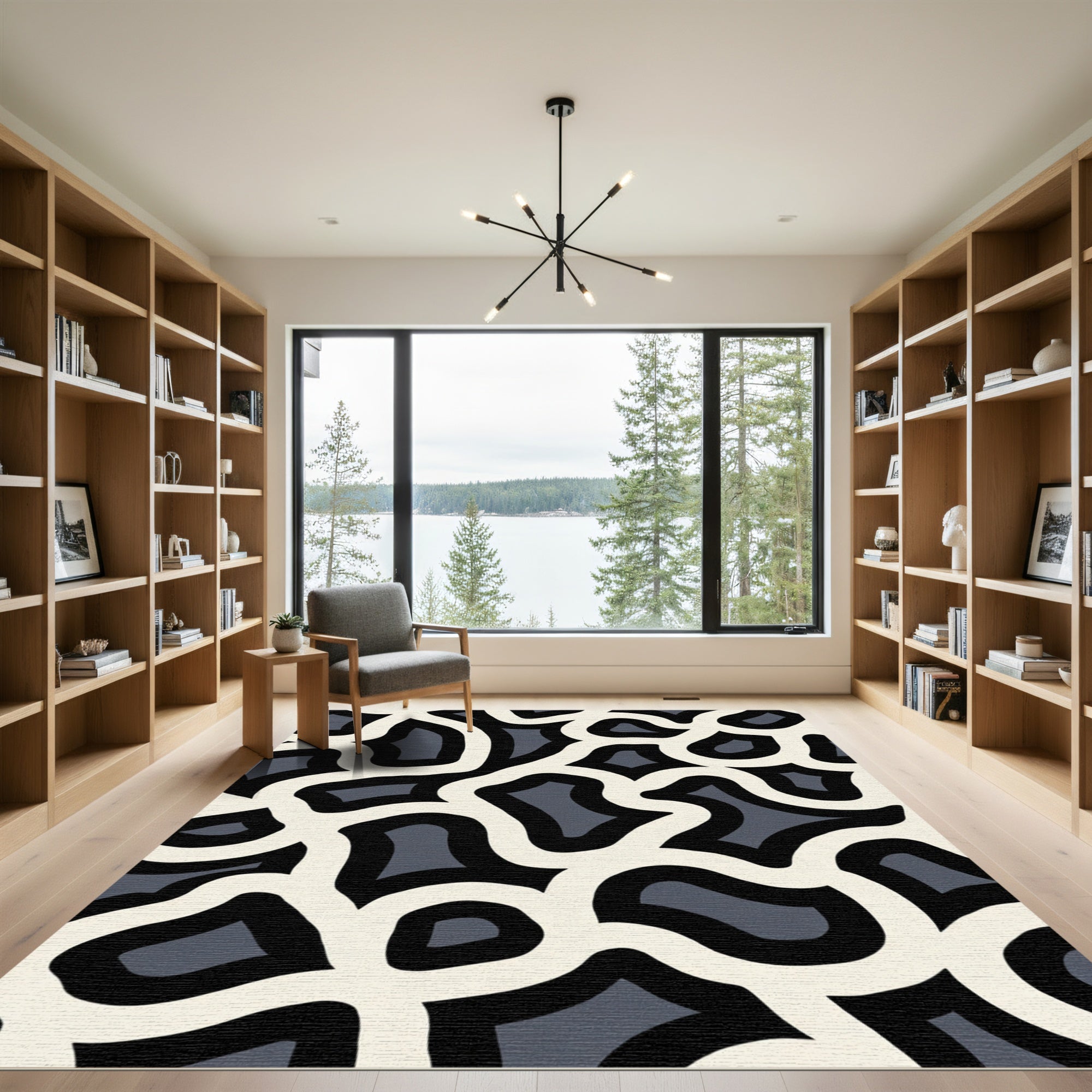 Organic Cream Black Grey Flow Rug
