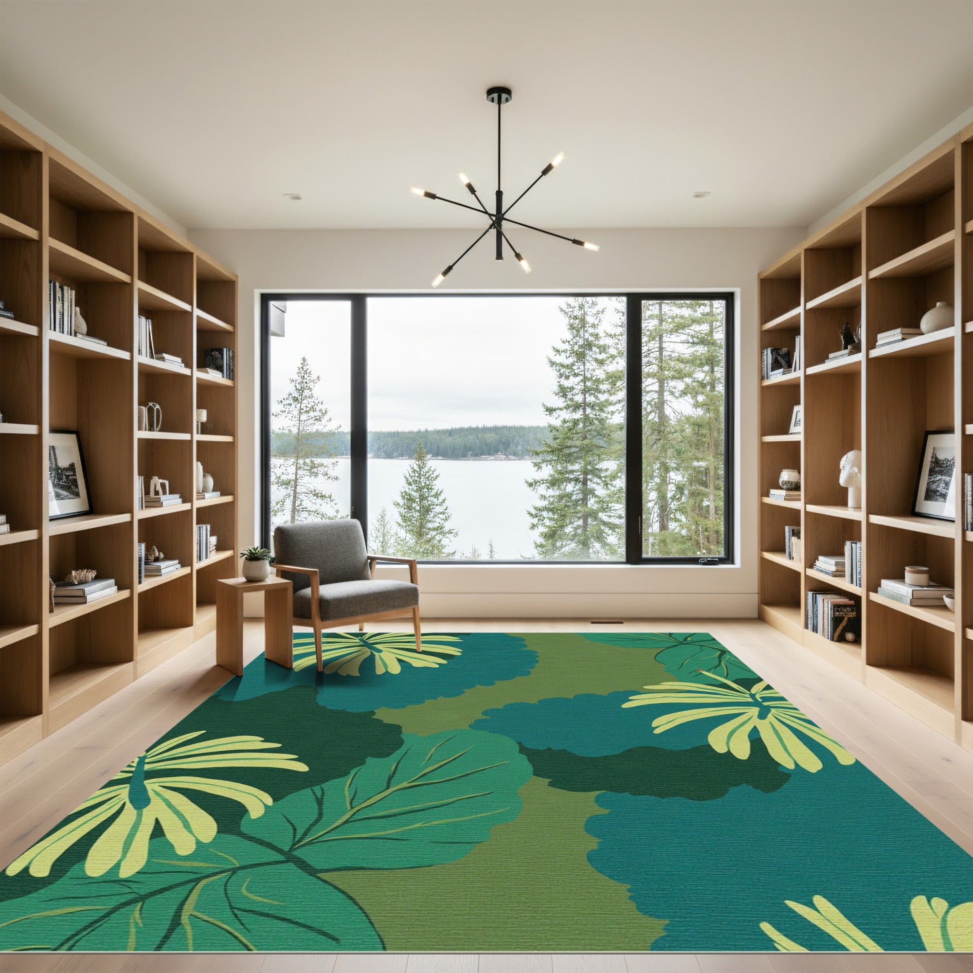 Emerald Teal Tropical Leaf Collage Rug