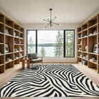 Cream and Black Abstract Zebra Stripes Rug