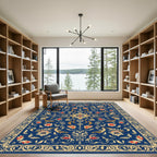Dark Blue Floral Medallion Garden Rug