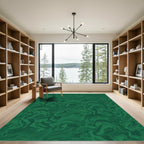 Deep Emerald Green Swirl Abstract Rug