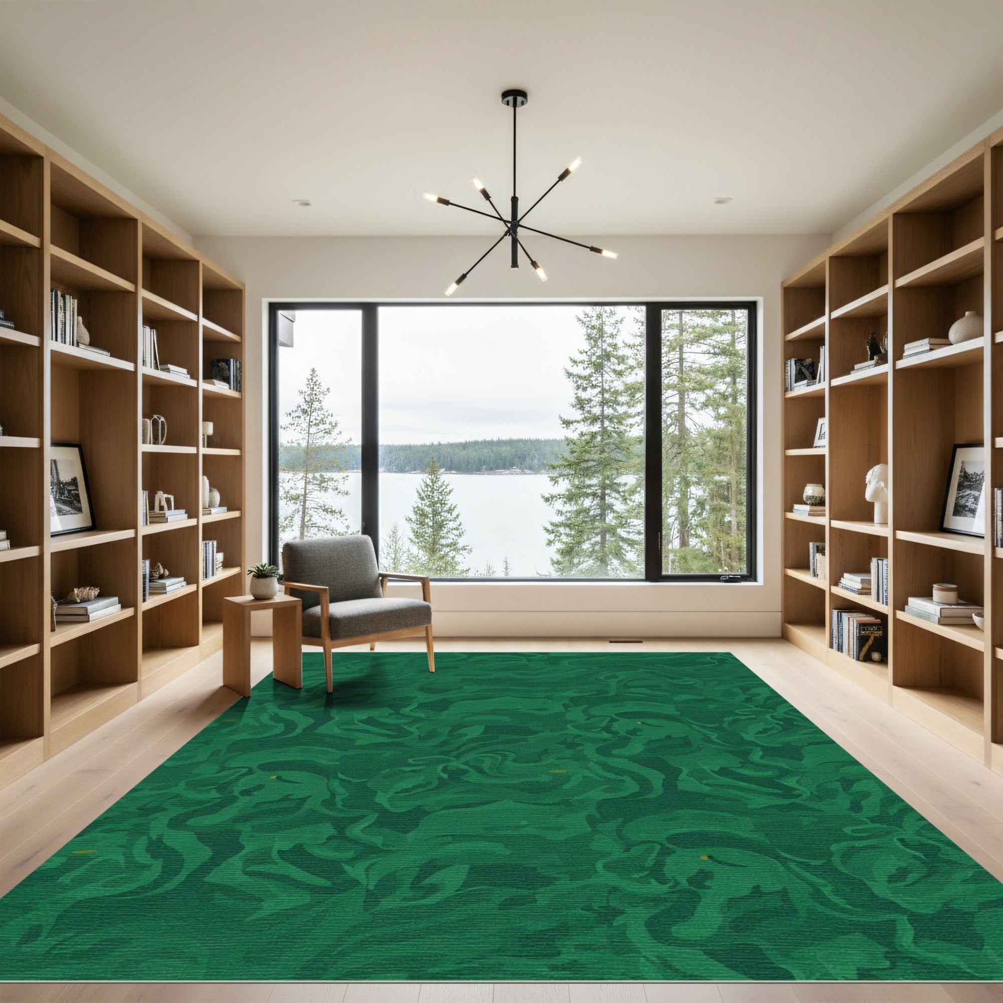 Deep Emerald Green Swirl Abstract Rug