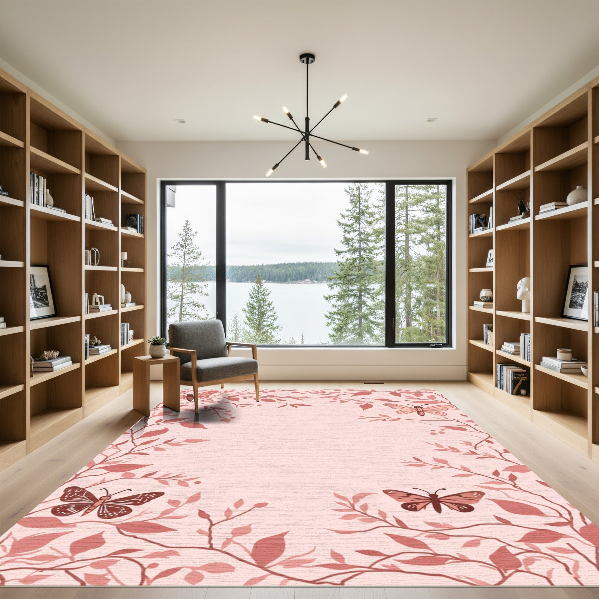 Coral Butterfly Branch Border Rug