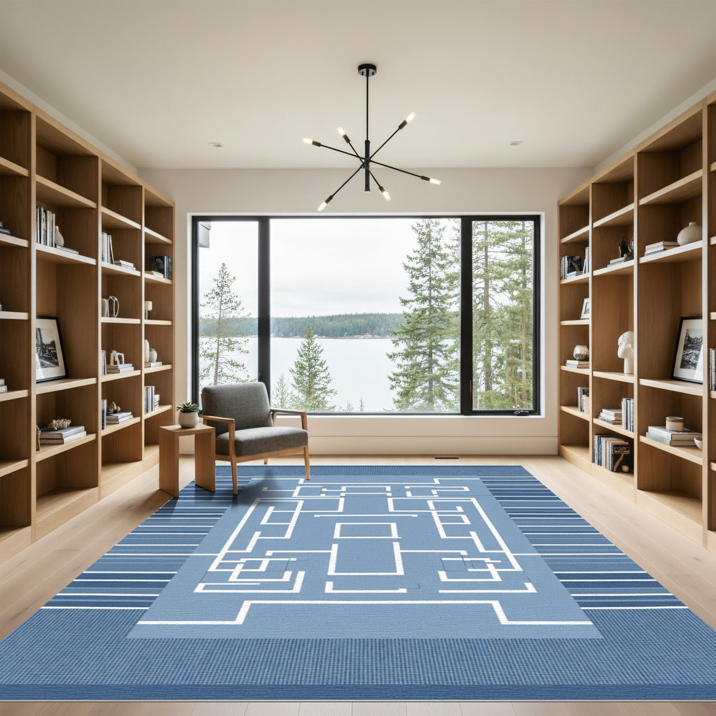 Blue Geometric Labyrinth Abstract Rug