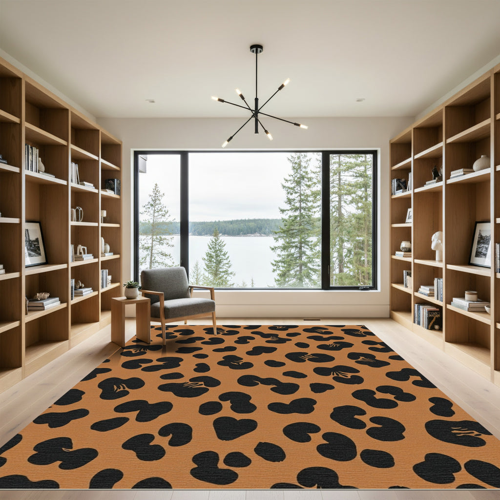 Bold Black Leopard Print Rug