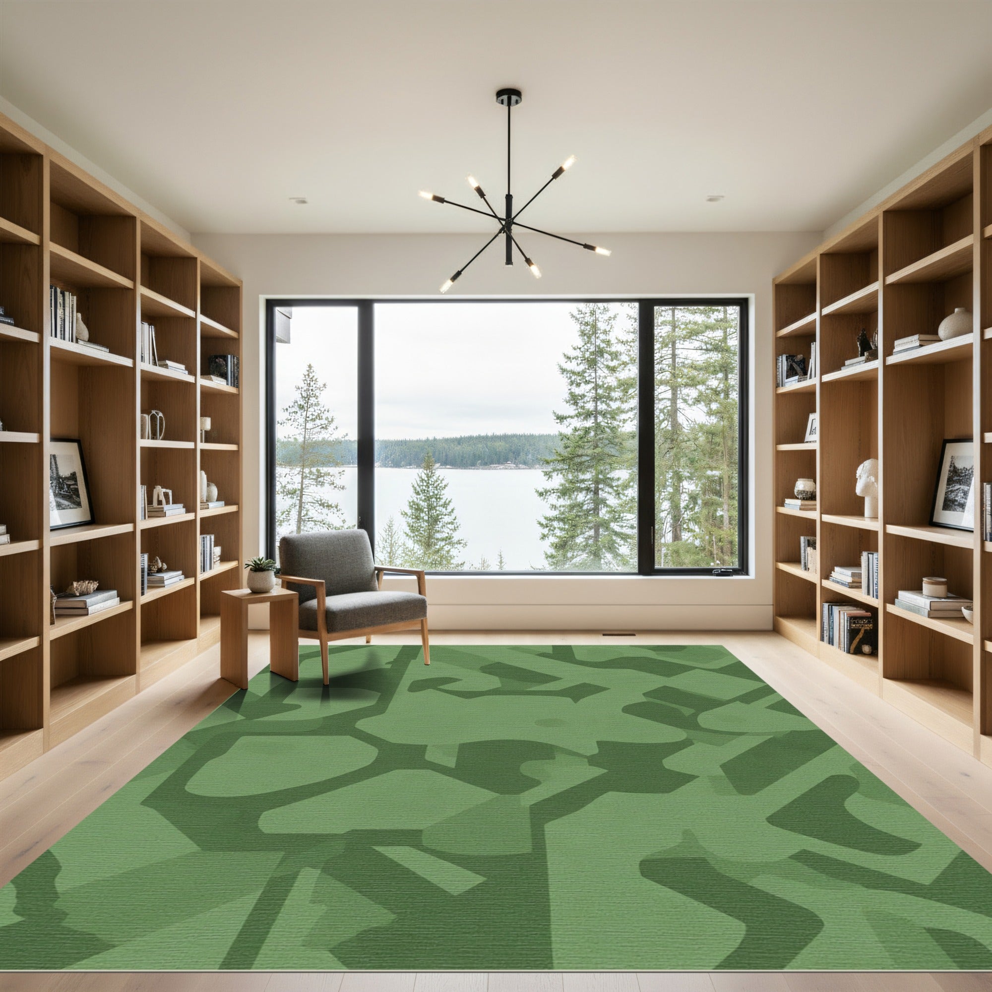 Earthy Green Abstract Camouflage Layout Rug