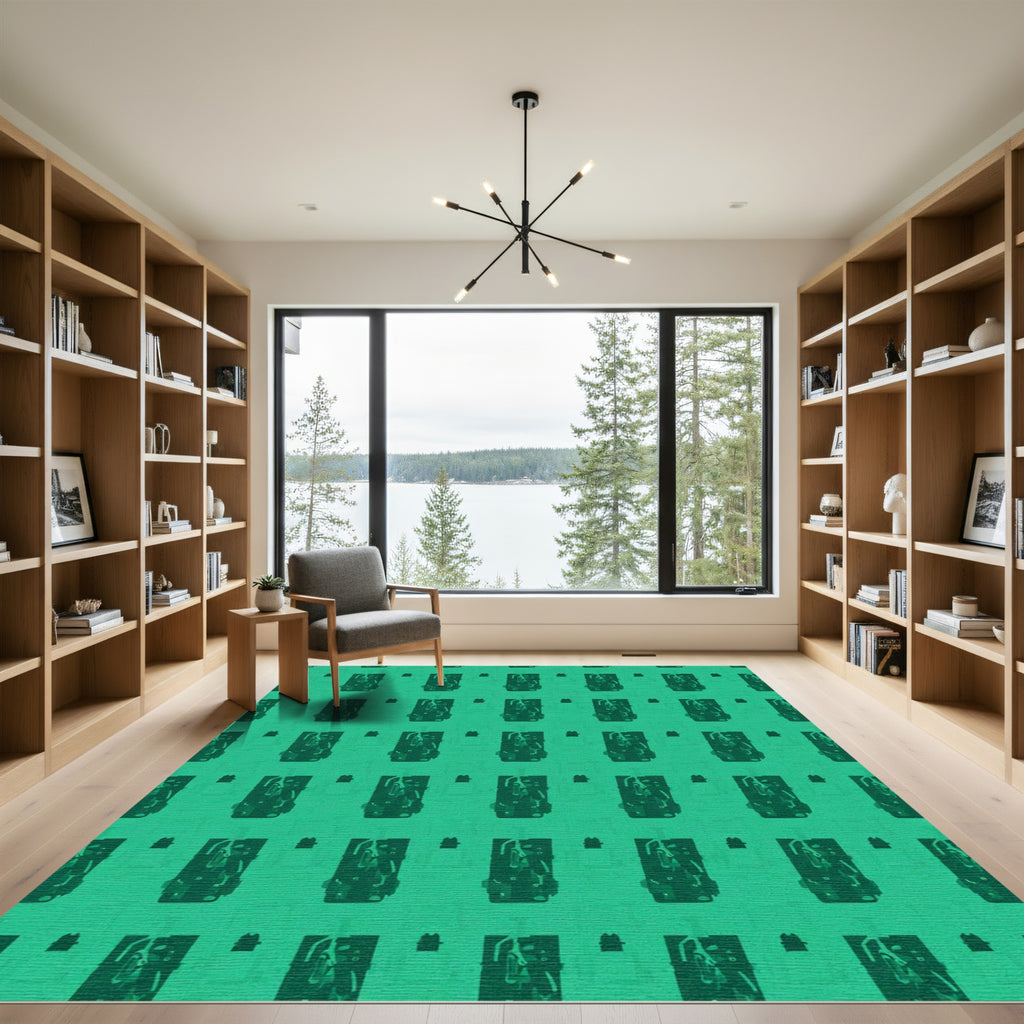 Deep Teal Abstract Rectangular Form Rug