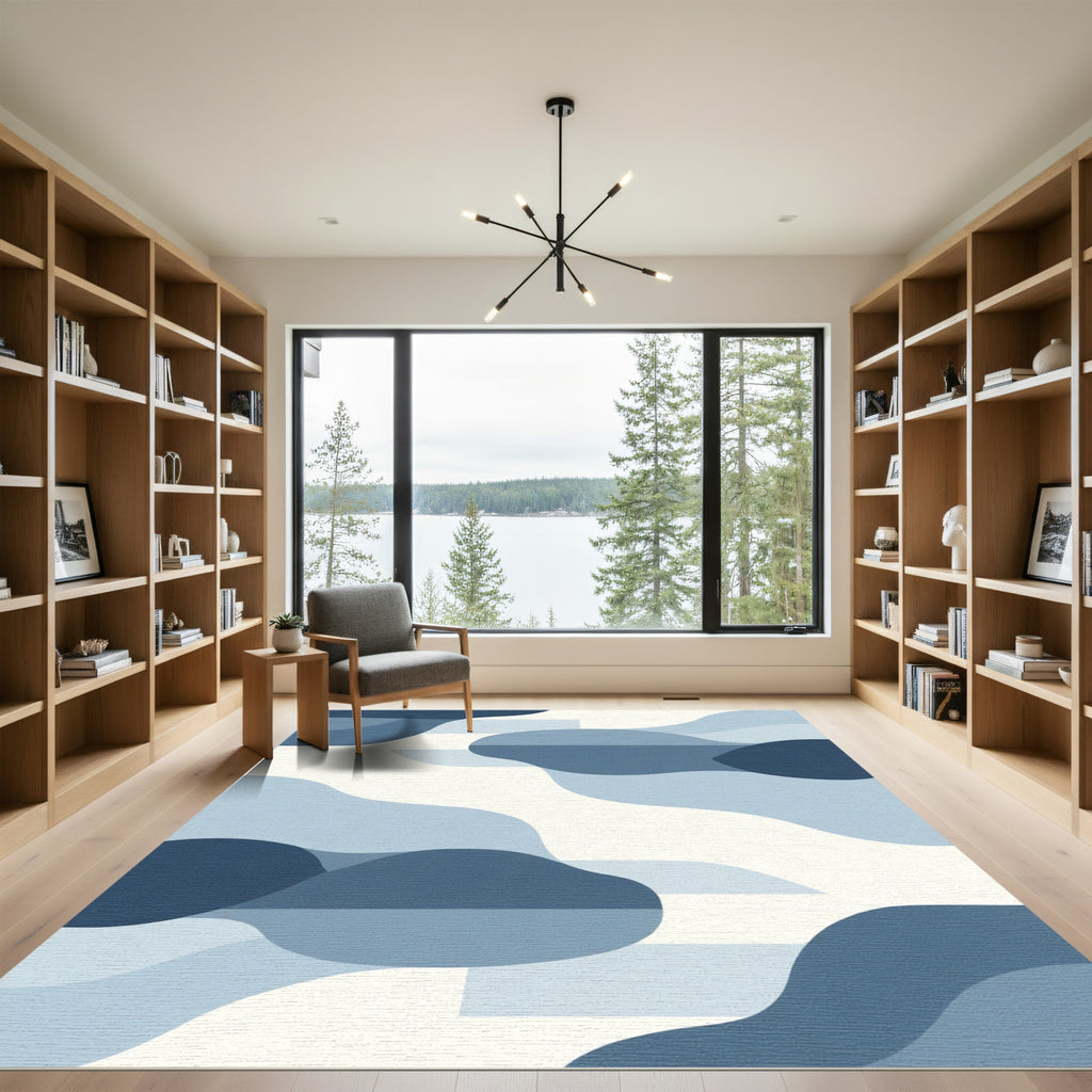 Deep Blue Abstract Organic Flow Rug