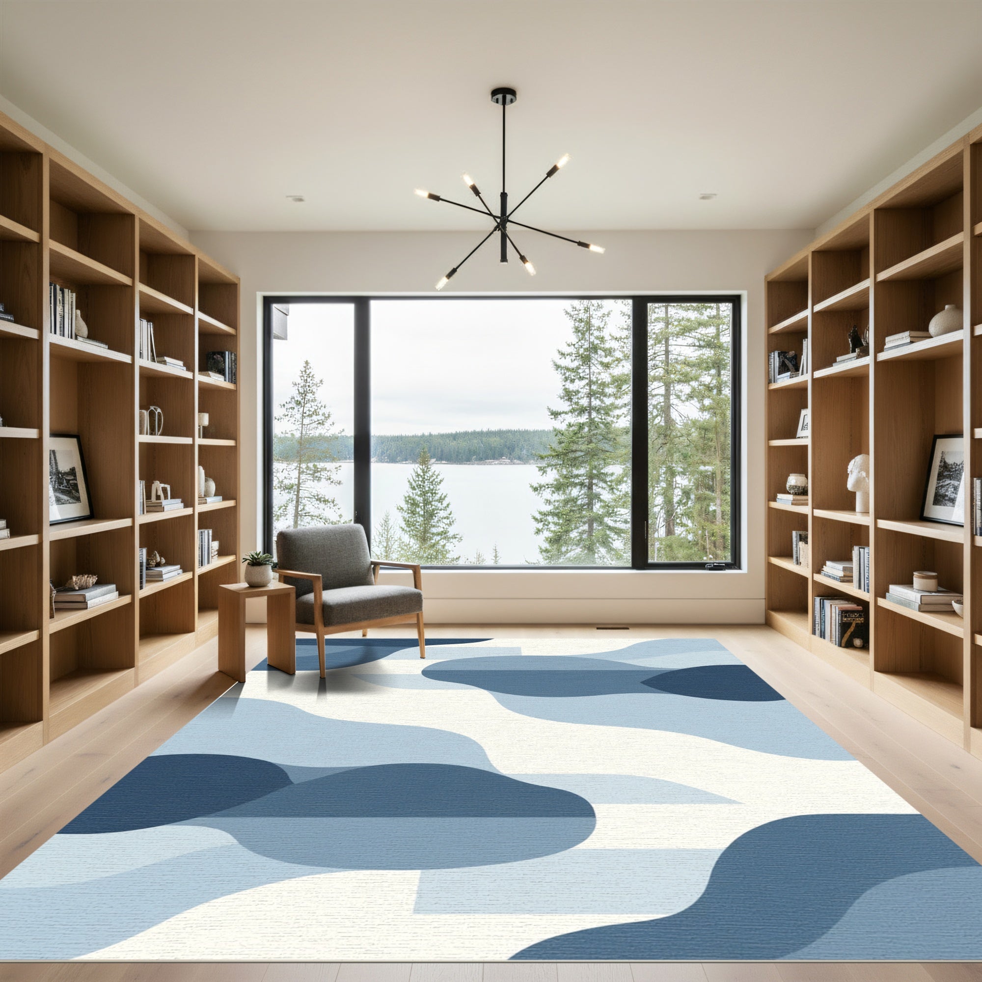 Deep Blue Abstract Organic Flow Rug