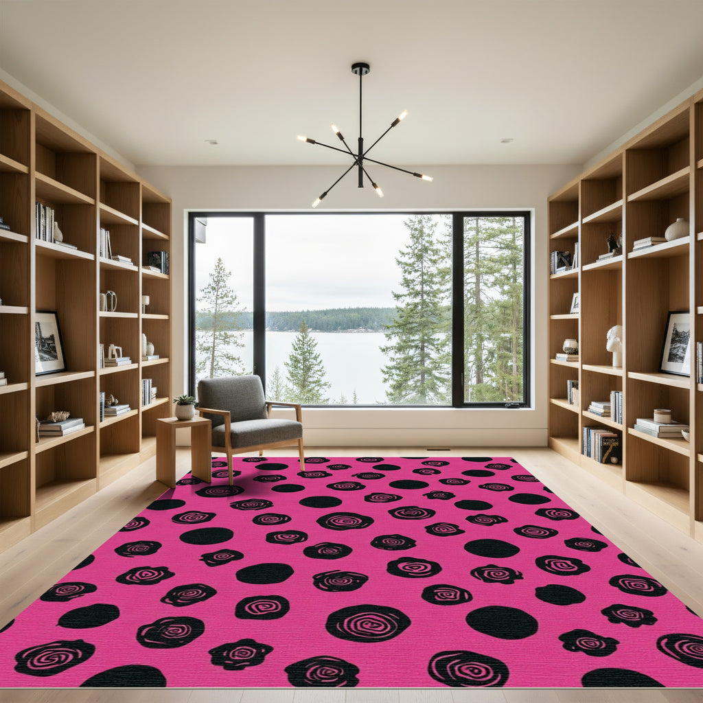 Hot Pink Black Rose Dot Rug