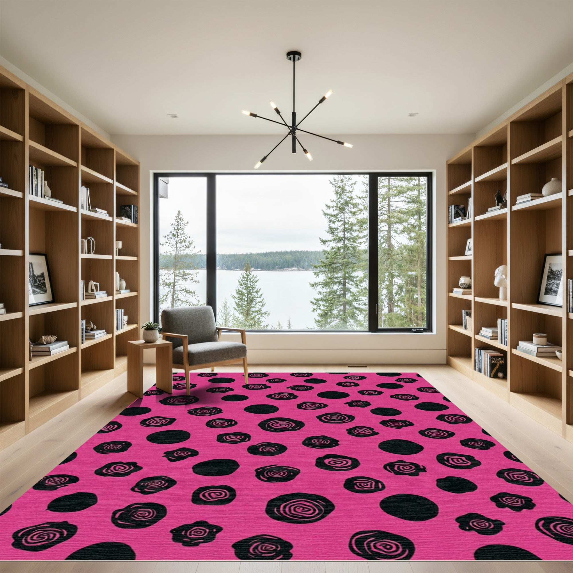 Hot Pink Black Rose Dot Rug