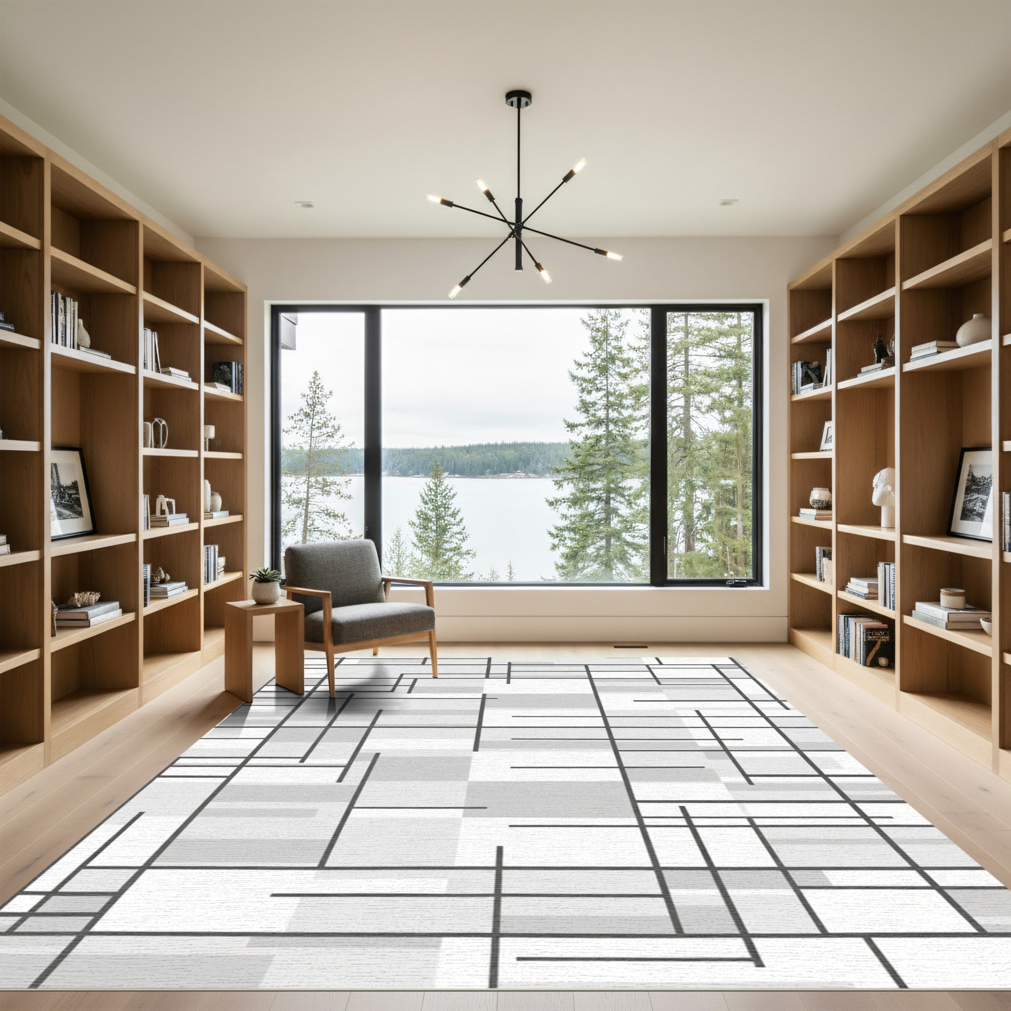 Monochromatic Geometric Labyrinth Window Rug