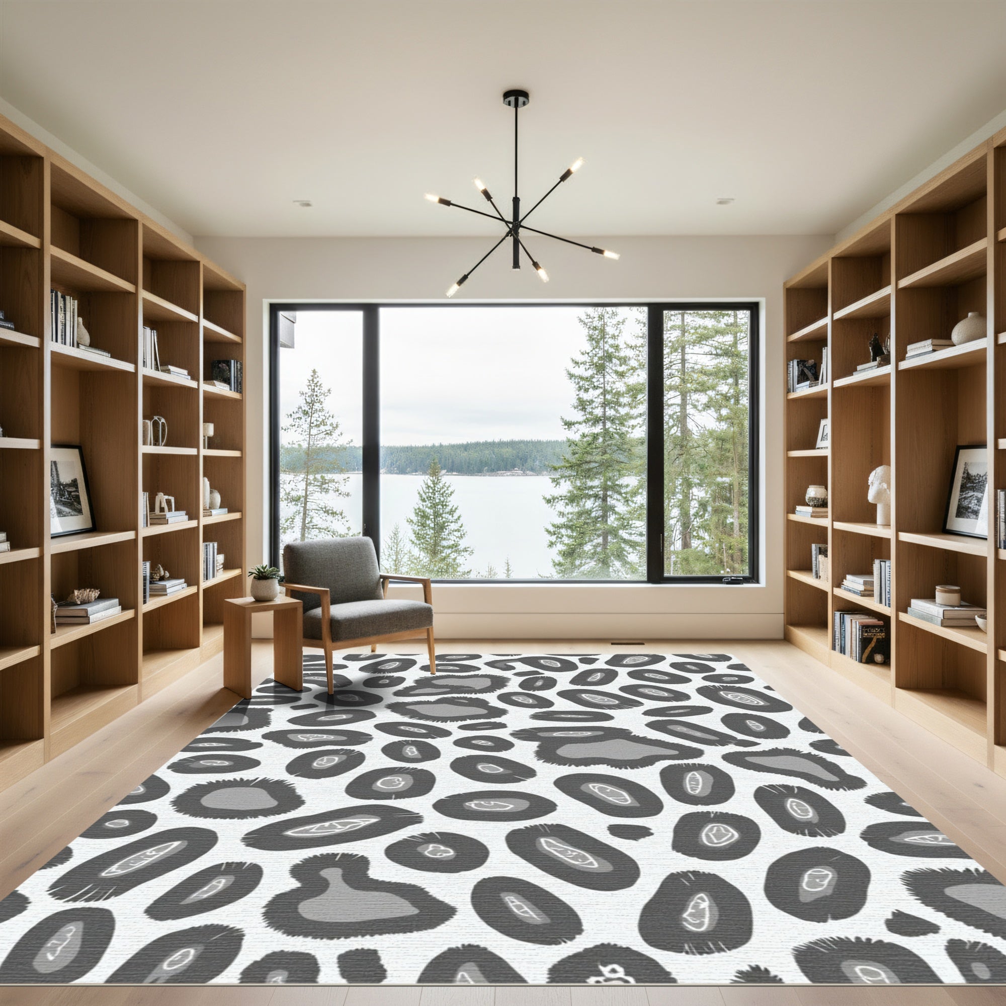 Monochromatic Gray Animal Print Spots Rug