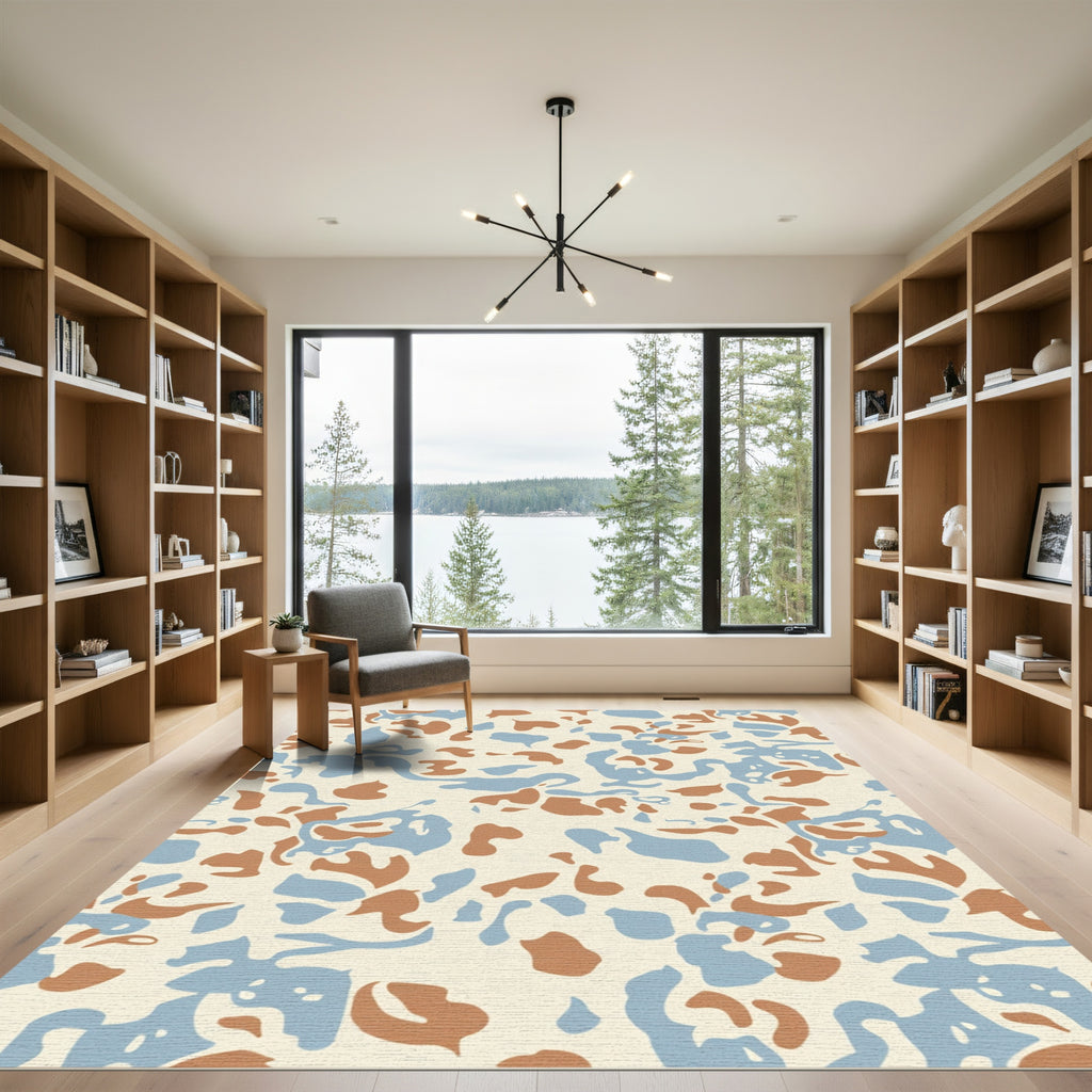 Camouflage Abstract Brown Blue Organic Rug
