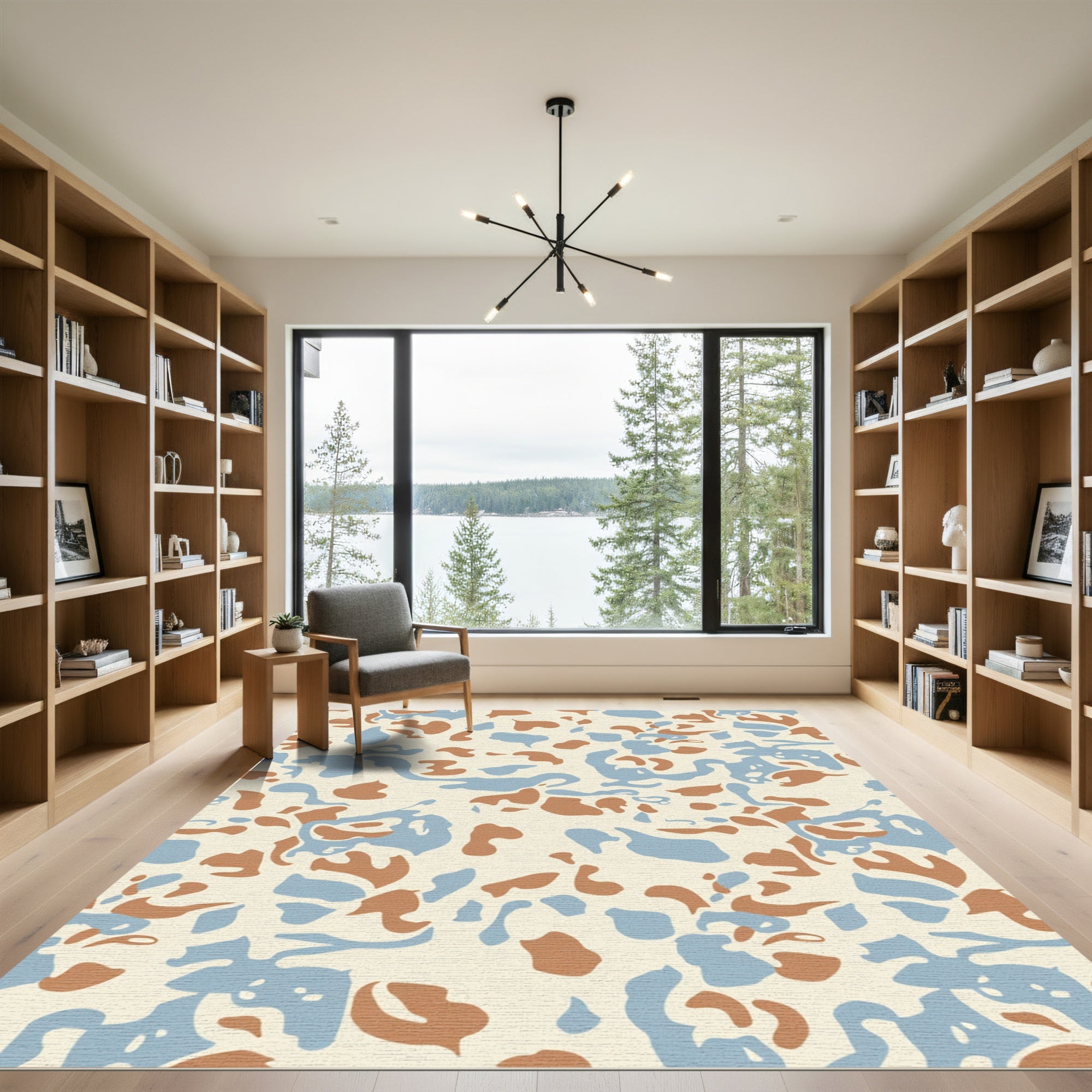 Camouflage Abstract Brown Blue Organic Rug