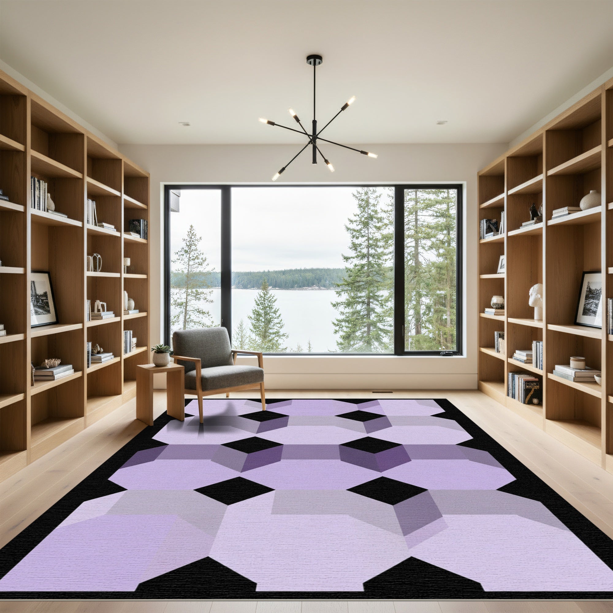 Purple Geometric Octagon Illusion Rug