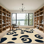 Dark Blue Abstract Swirls And Dots Rug