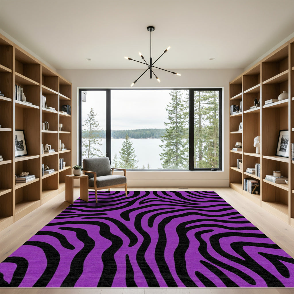 Vibrant Purple Black Zebra Stripes Rug