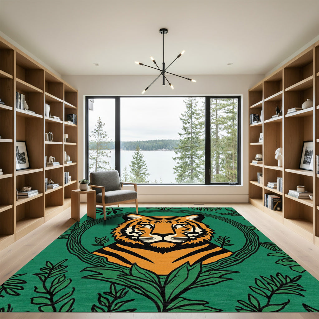 Bold Orange Tiger Jungle Frame Rug