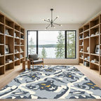 Abstract Organic Shapes Blue Ochre Rug