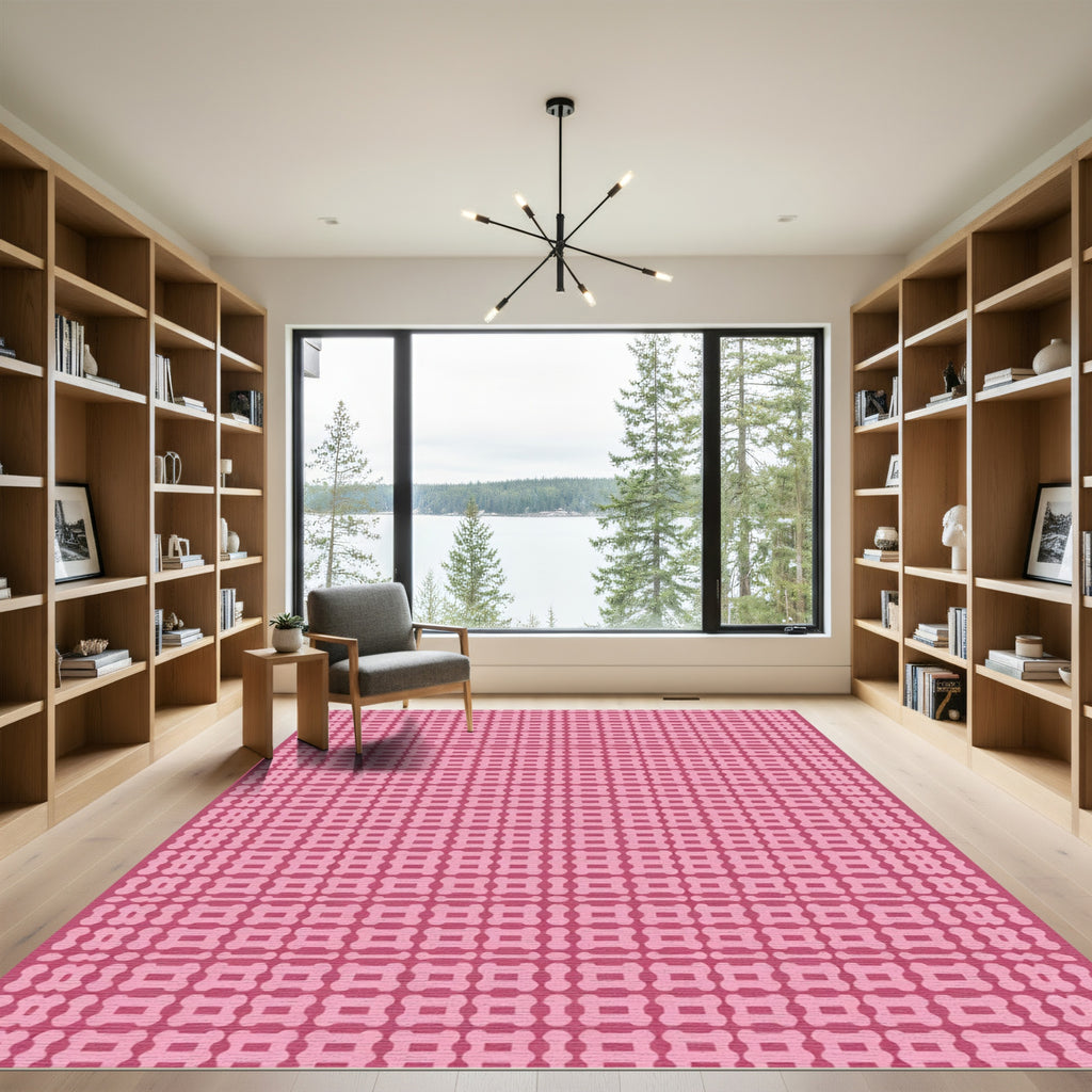 Pink Geometric Lattice Grid Rug
