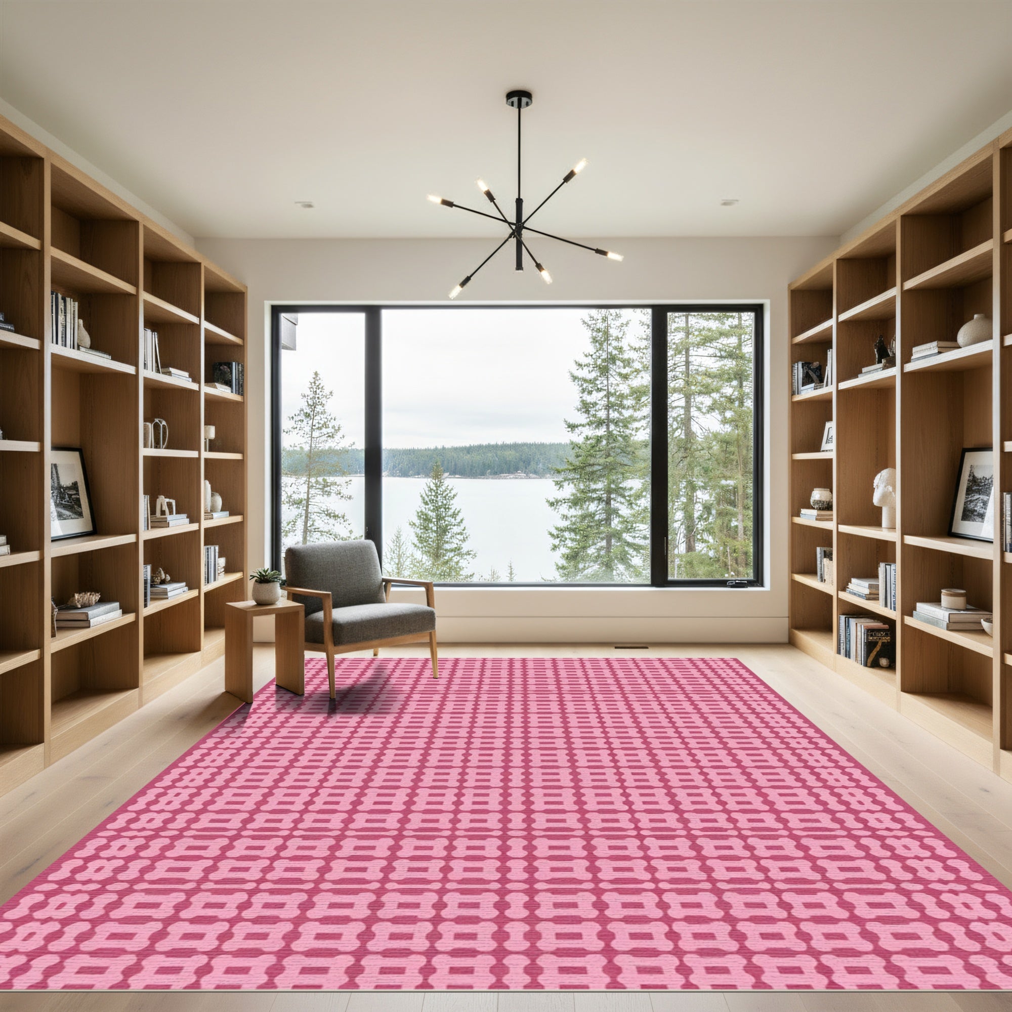 Pink Geometric Lattice Grid Rug