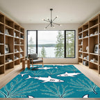 Teal White Shark Marine Life Rug