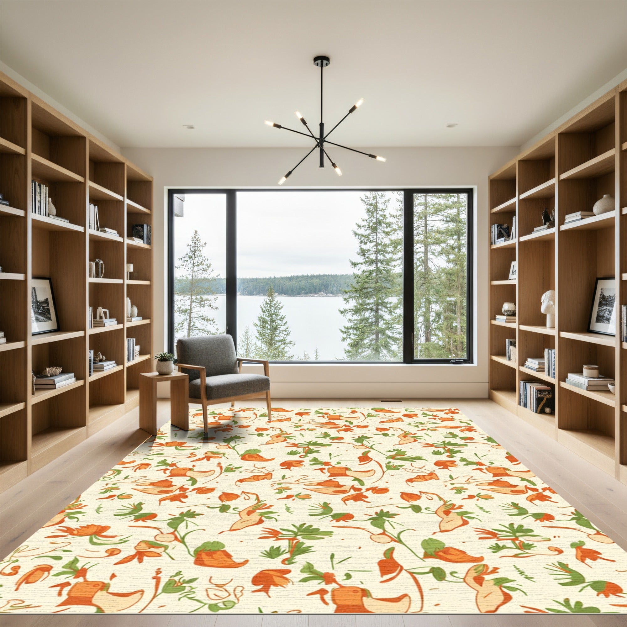 Orange and Green Whimsical Floral Vines Rug